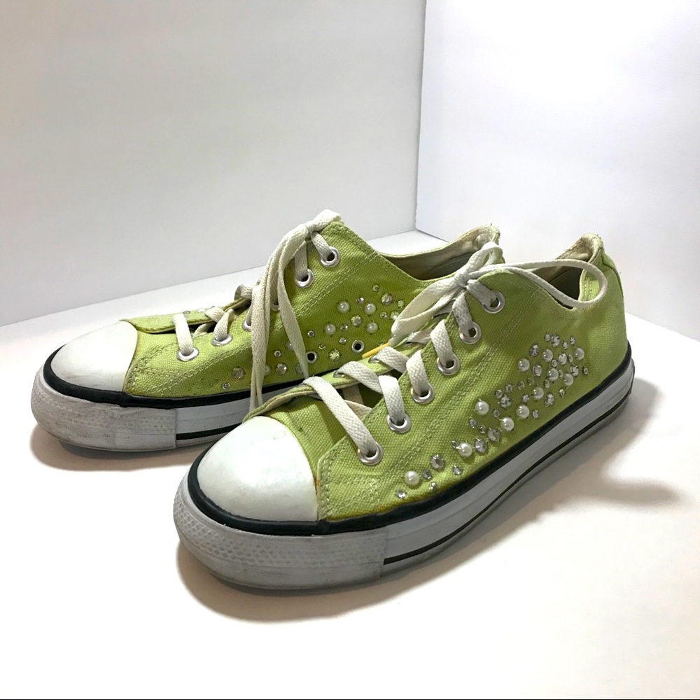 Lime Low-Top Studded Canvas Sneakers - Women's